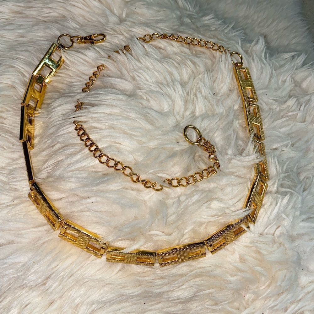 Vintage gold metal belt with geometric shapes